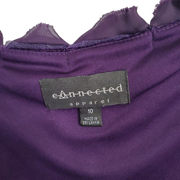 Connected Apparel Size 10 Dress Stretch Velvet Semi Fitted Rosette Trim Purple - Picture 9 of 9